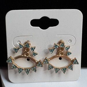 BOGO Gold-Tone Blue Rhinestone Double Design Earrings